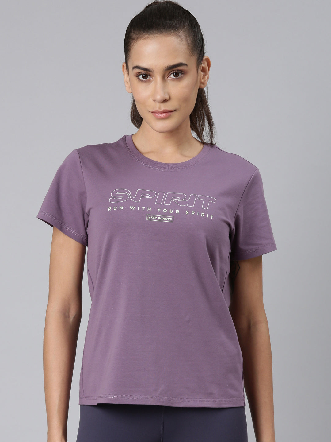 Xtep-Comfort Women Short-sleeve T-shirt - Dark Greyish Purple / XS