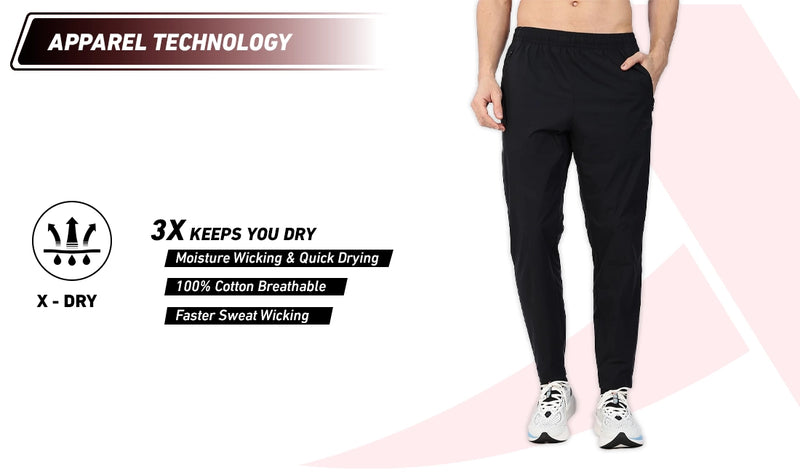 Xtep Men's Quick Dry Moisture Wick Running Trackpant Black
