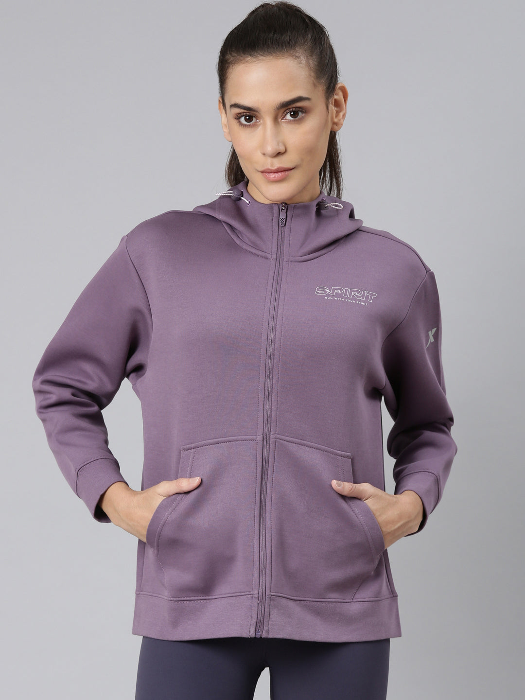 Xtep Hoodie Printed Sweatshirt - Dark Greyish Purple / XS
