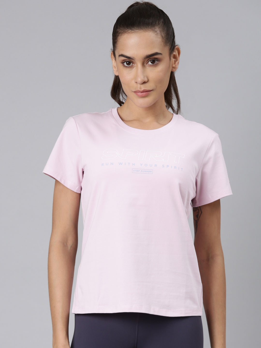 Xtep-Comfort Women Short-sleeve T-shirt - Light Pink Purple / XS