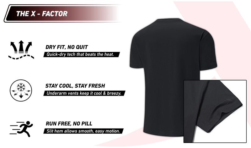 Xtep Men's Quick Dry Moisture Wick Running T-shirt Black