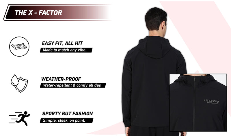 Xtep Men's Lightweight Water Repellent Running Windbreaker Black