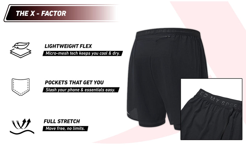 Xtep Men's Quick Dry Dual Layer Running Shorts Black