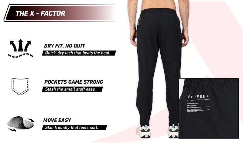 Xtep Men's Quick Dry Moisture Wick Running Trackpant Black