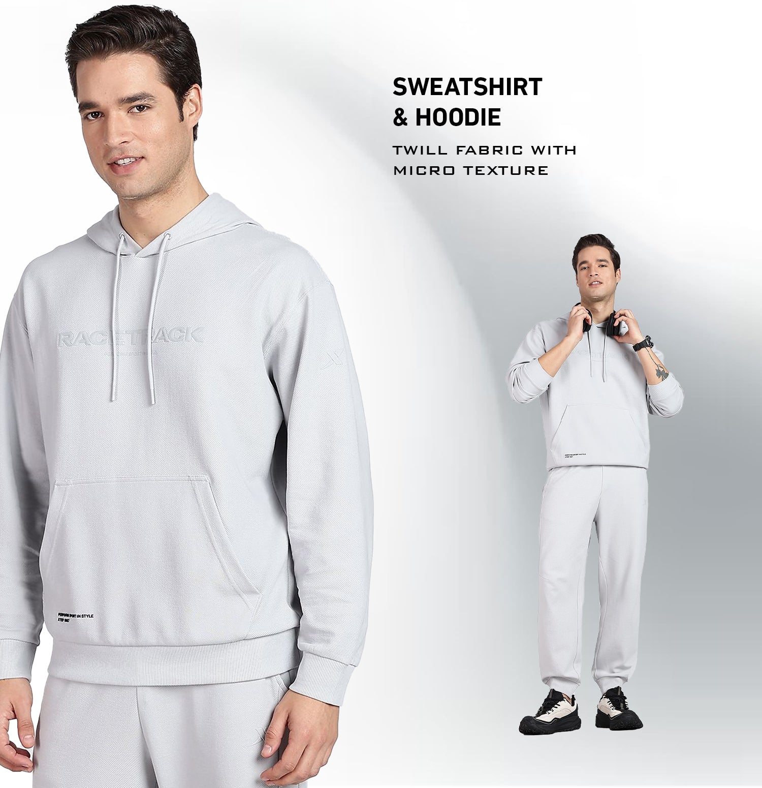 Micro Texture Loose Fit Hoodie - Grey