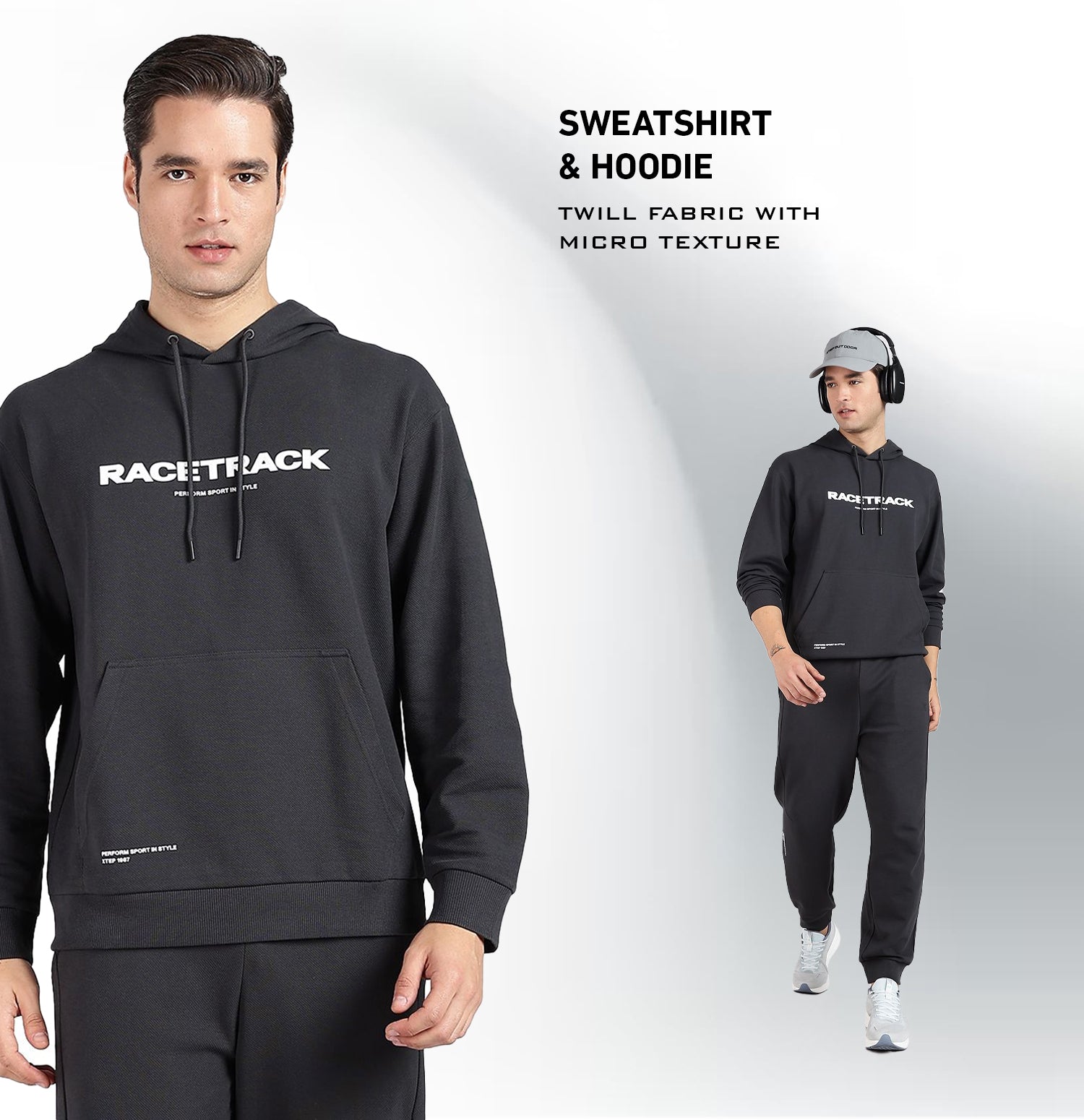 Micro Texture Loose Fit Hoodie - Horn Grey