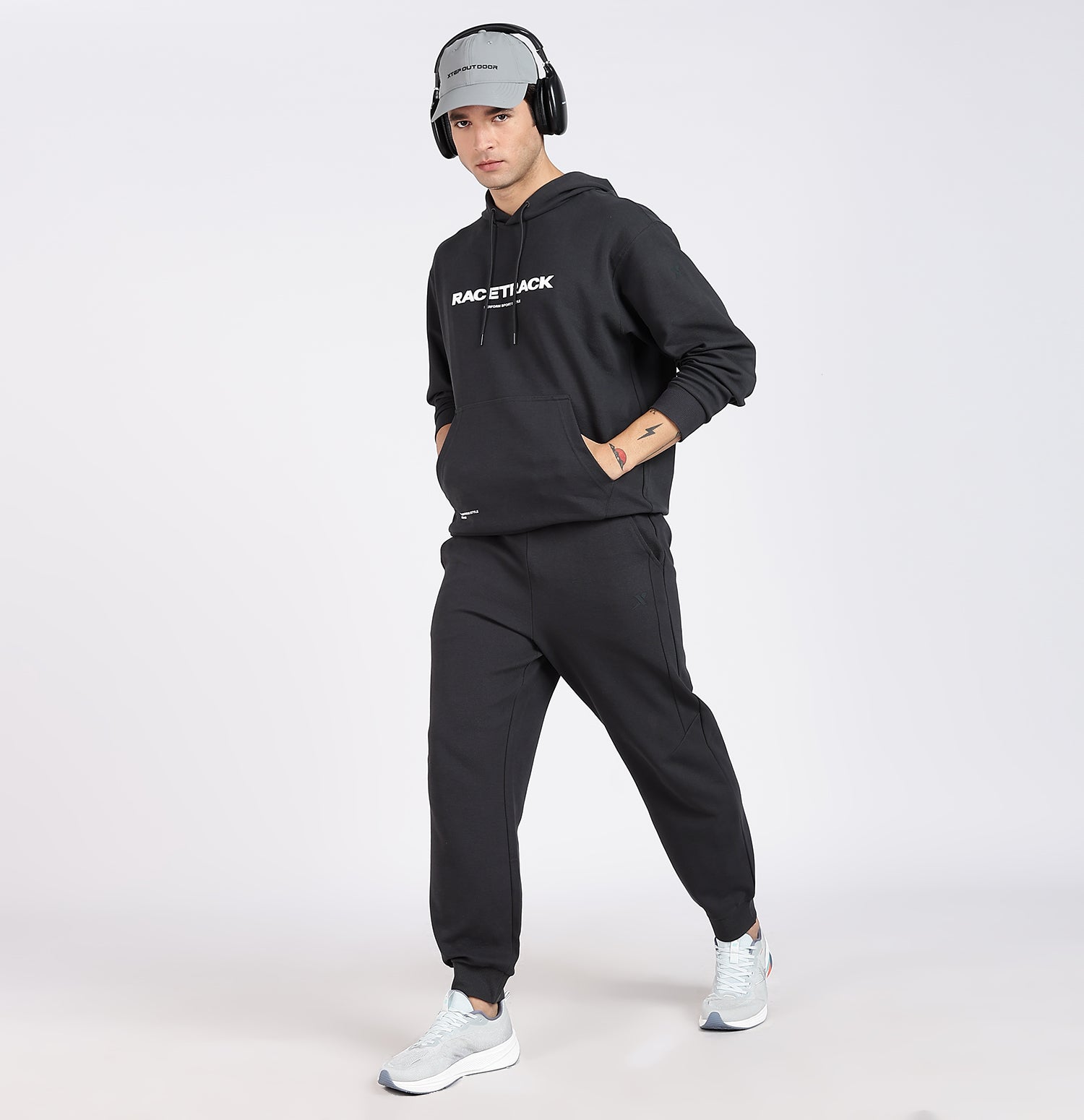 Micro Texture Loose Fit Hoodie - Horn Grey
