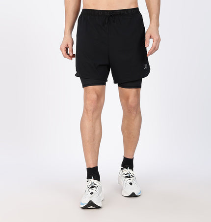 Xtep Men's Quick Dry Dual Layer Running Shorts Black
