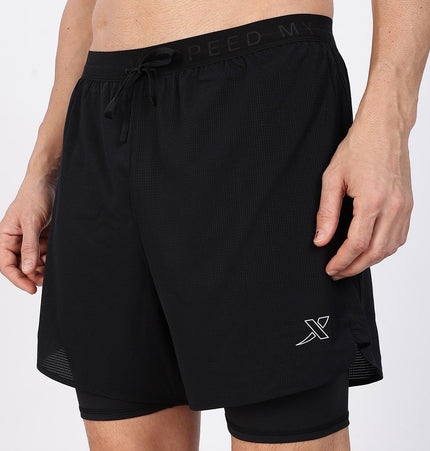 Xtep Men's Quick Dry Dual Layer Running Shorts Black