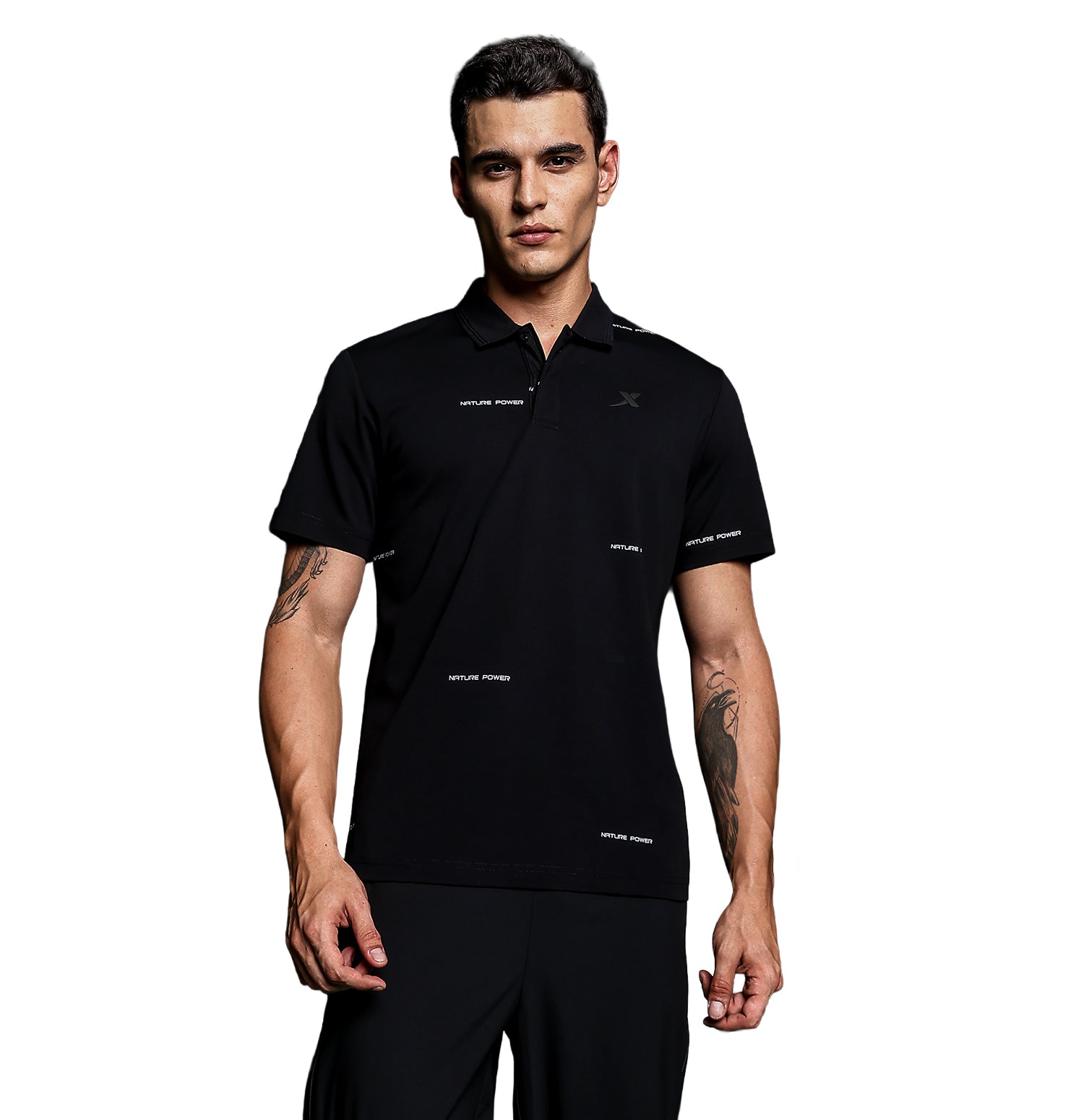 Xtep Men Roman Cotton Flannel Printed Polo T-Shirt - Black / XS