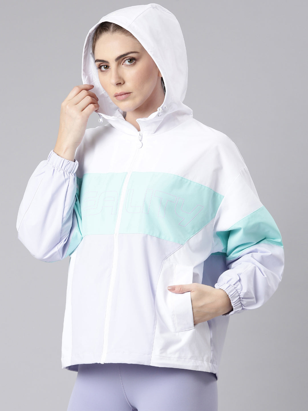 Xtep Colourblocked Windcheater Varsity Jacket - Blue12 Veil Purple Pearl White / XS