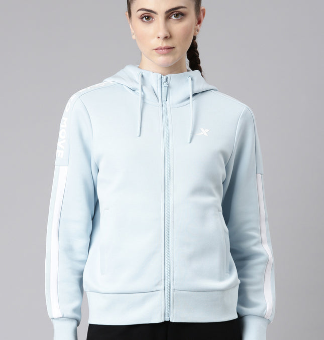 Xtep-Comfort Women Knitted Hoodie - Light Sky Blue/Pearl White / S