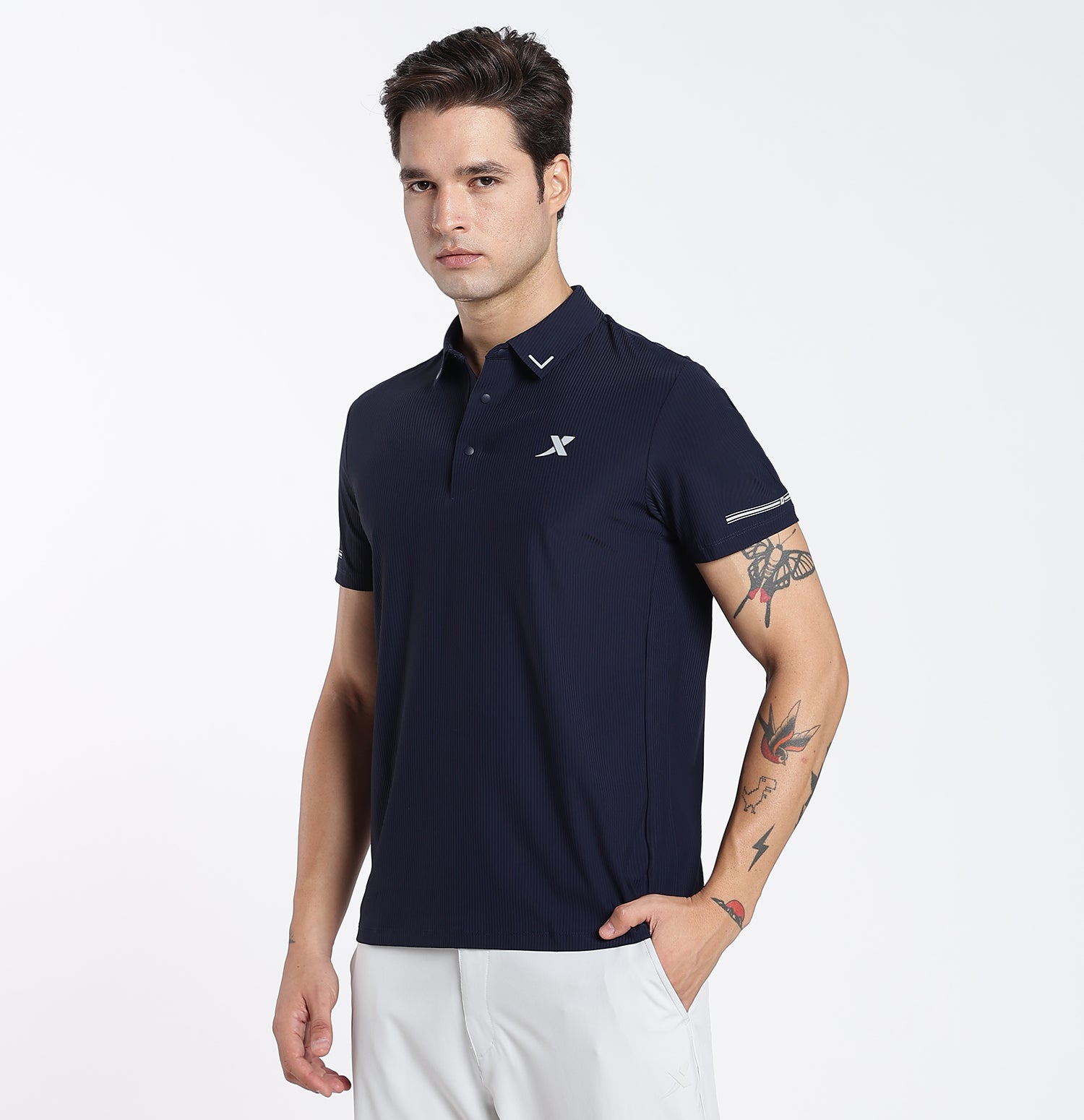 Brocade Line Performance Polo T-Shirt - Blue