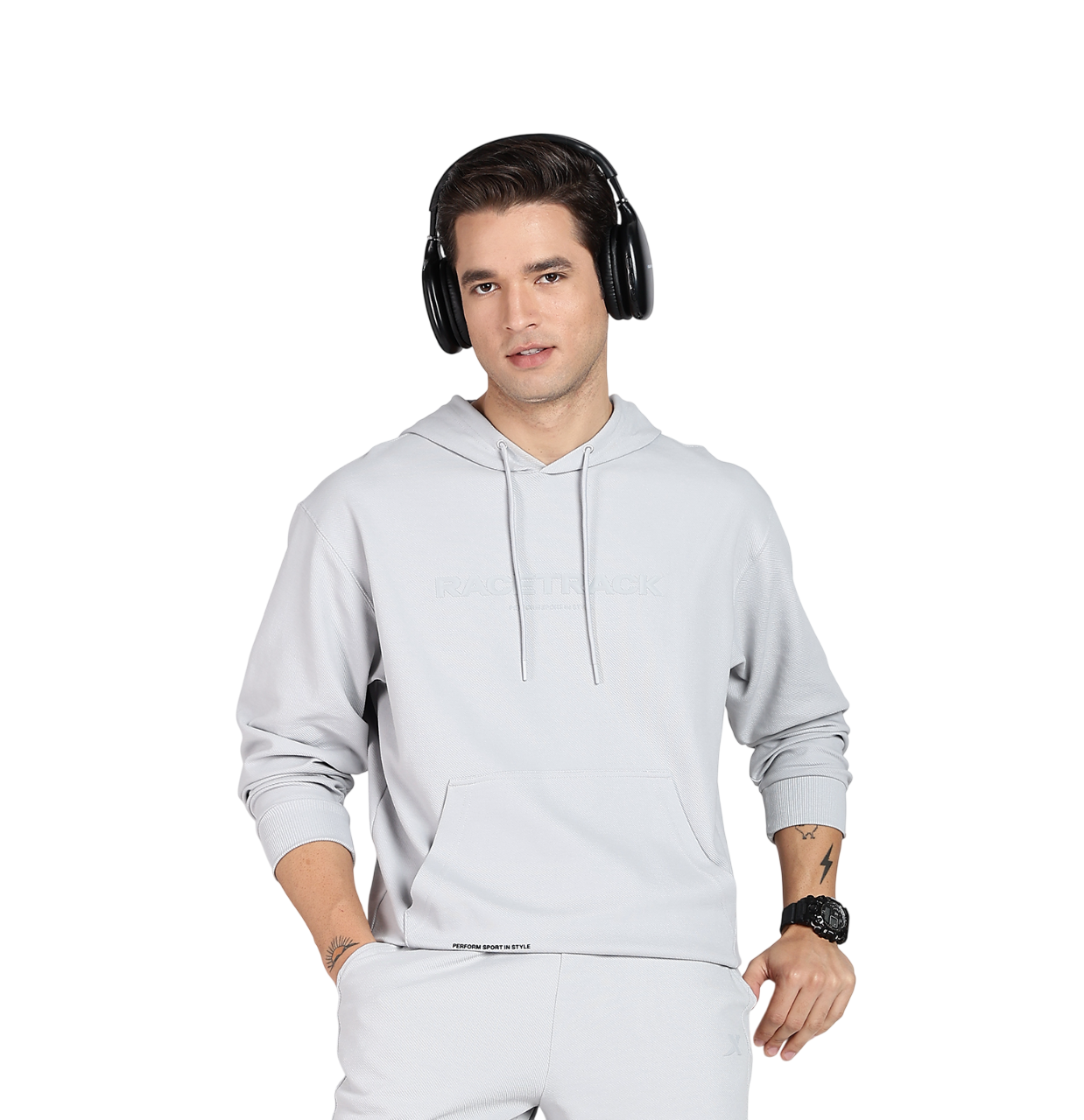 Micro Texture Loose Fit Hoodie - Grey