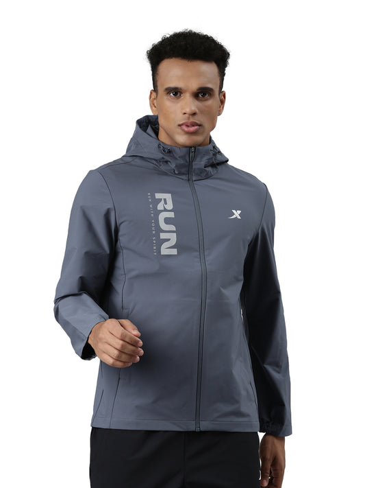 XTEP Run Printed Hoodie Single-layer Windbreaker Jacket for Men- 100% Polyester- Printed Hoodie Style Run- Single Layer Windbreaker- Running Jacket