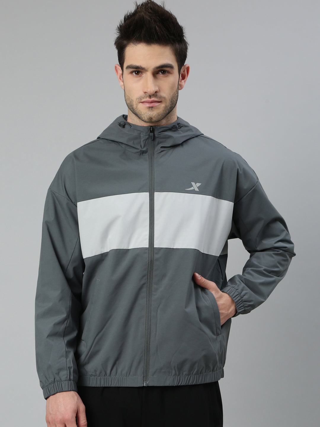 Xtep Men Double Layer Windbreaker Jackets - Greyish Blue City Grey / XS