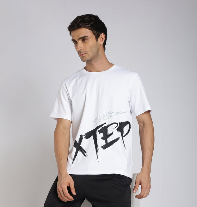 Xtep Men Urban Printed T-Shirt with Short Sleeves & Round Neck - Pearl White / S