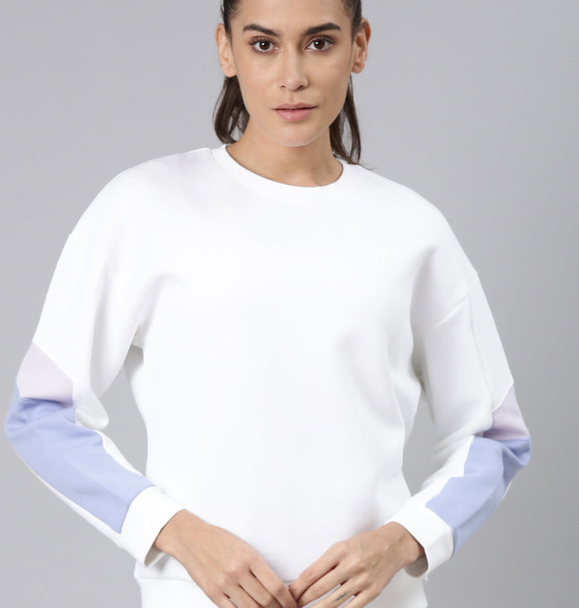 Xtep-Comfort Women Sweater - Pearl White/Tranquil Blue / XS