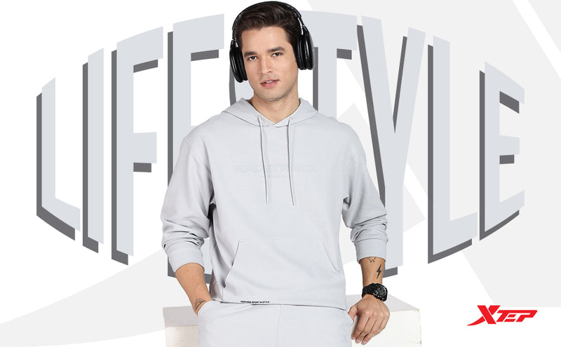 Xtep Men's Winter Lifestyle Micro Texture Pattern Loose Fit Hoodie