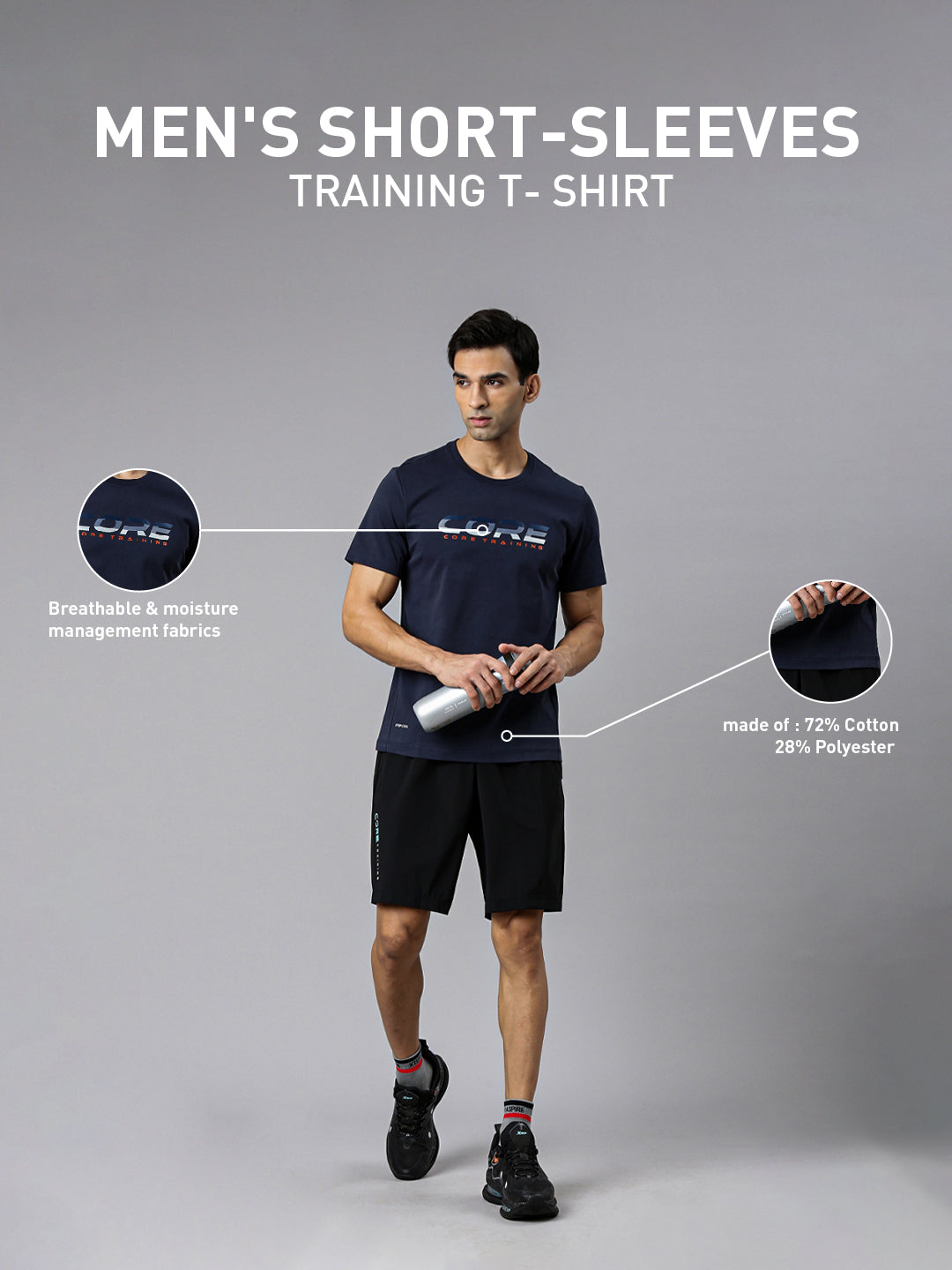 XTEP Blue Regular Fit Training T-Shirt for Men - (S)