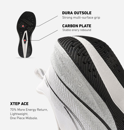 Xtep Men ACE Carbon Fiber Performance Running Shoes White/Silver