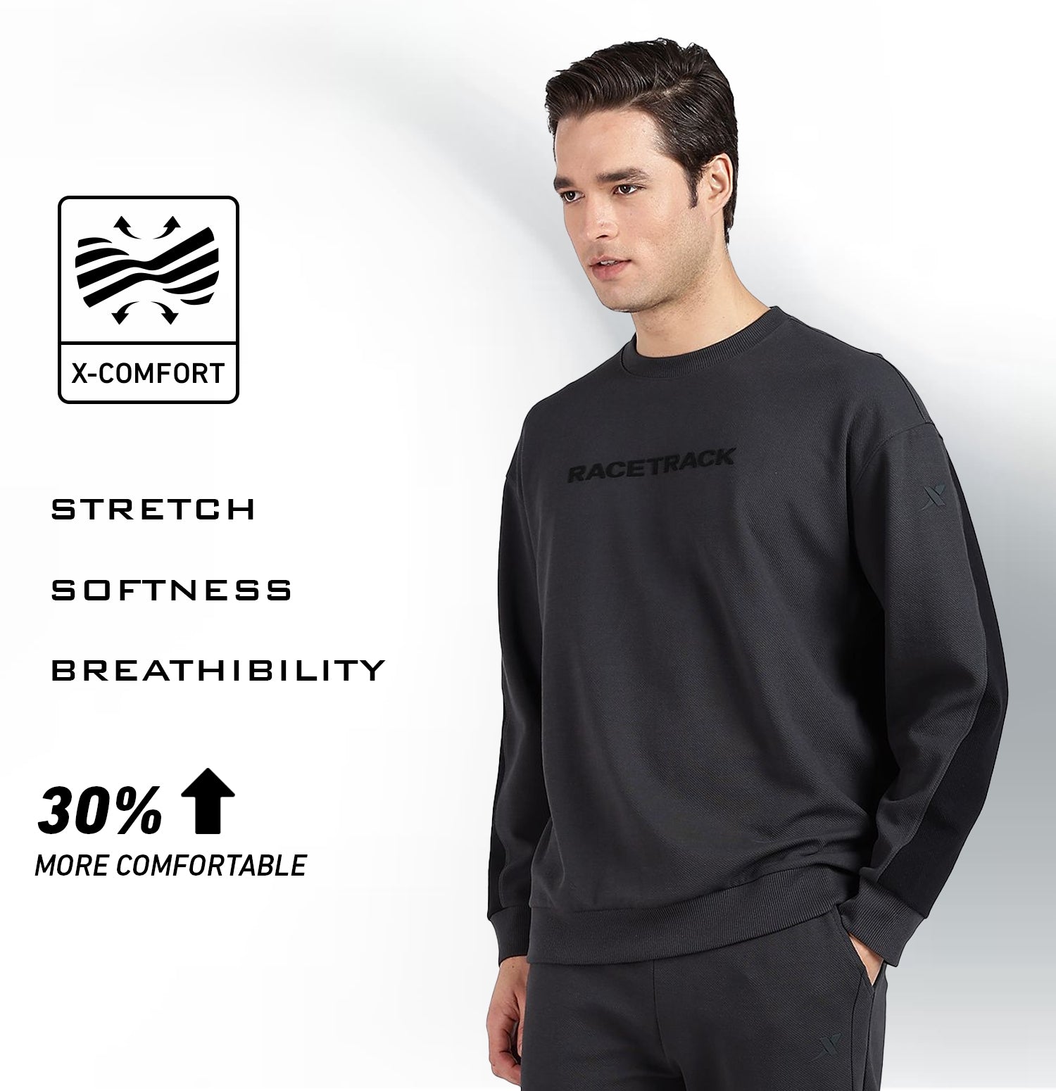 Micro Texture Loose Fit Sweatshirt - Horn Grey