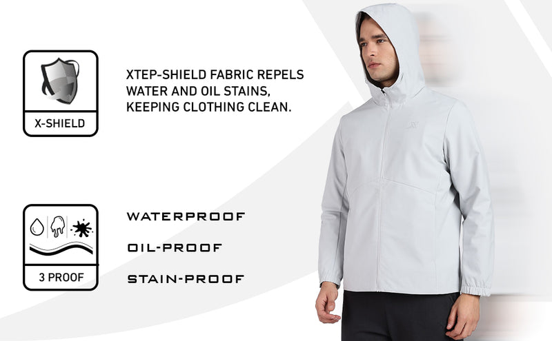 XTEP Men's Winterwear Running X-Shield  (Waterproof, Stainproof, Oilproof) Tech Windbreaker Jacket
