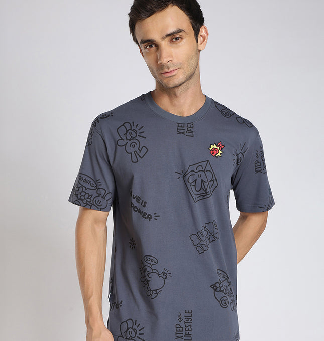 Xtep Everyday Active T-Shirt for Running Gym Hiking Yoga & Casual Wear - Coal Grey / S