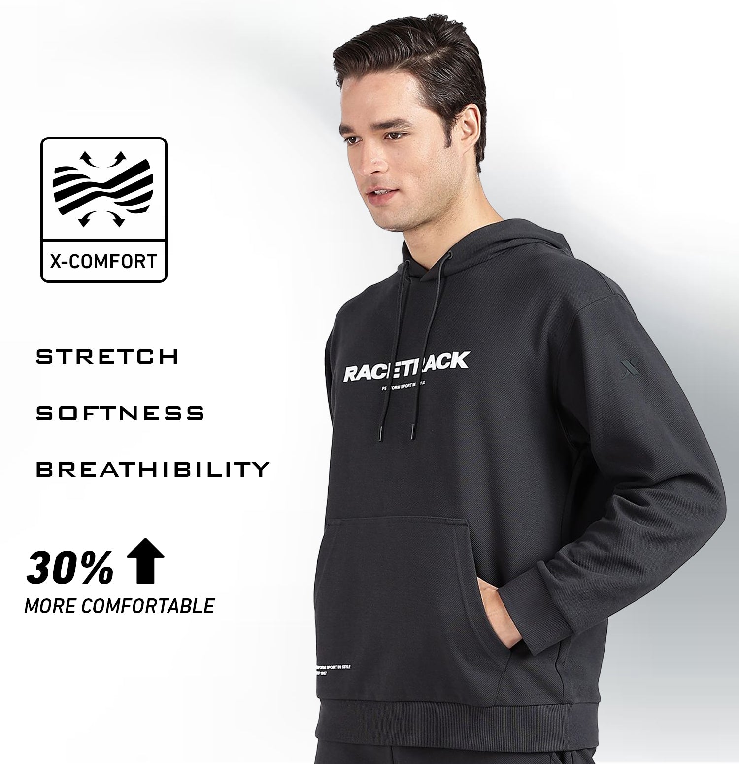 Micro Texture Loose Fit Hoodie - Horn Grey