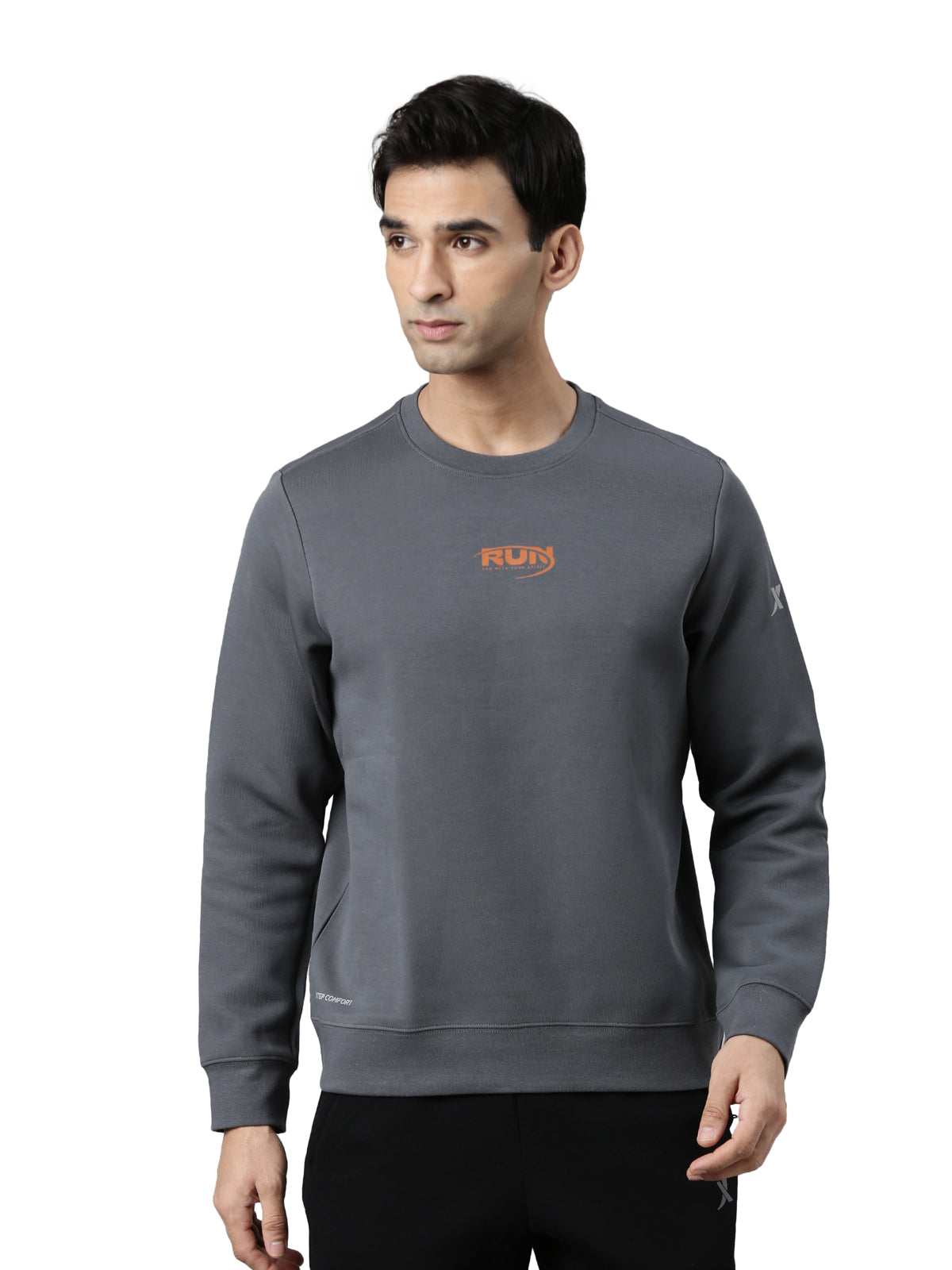 XTEP Crew Neck Cotton Poly Running Sweatshirt for Men- Loose Fit Comfort - Three-Dimensional Structure- 56% Cotton 44% Polyester- Sweatshirt- Crew Neck