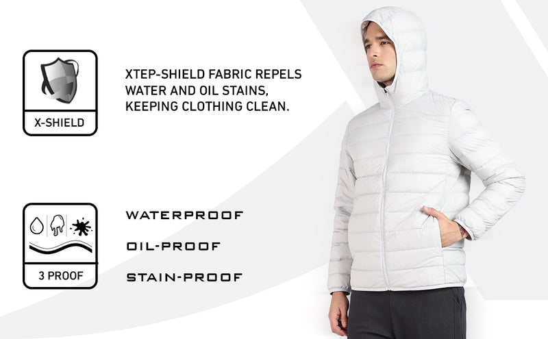 XTEP Men's Performance X-shield  Tech (Waterproof, Stainproof, Oilproof) Padded Down Jacket