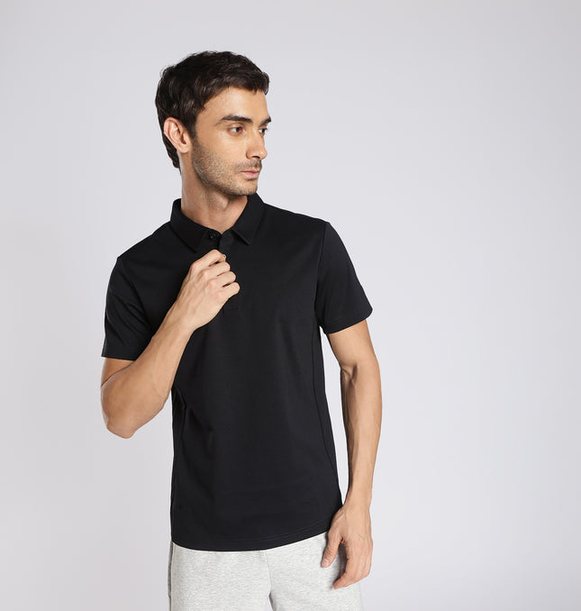 Xtep Men’s Training Polo T-Shirt – Stretch Comfort with a Classic Look - Black / XS
