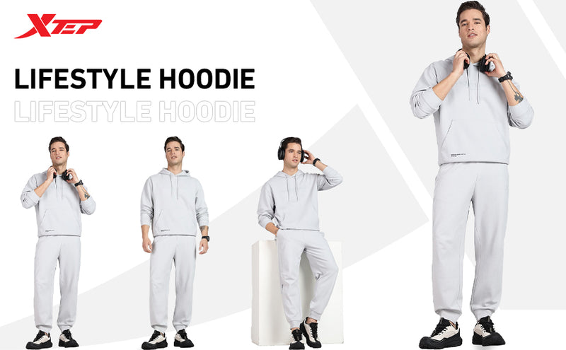 Xtep Men's Winter Lifestyle Micro Texture Pattern Loose Fit Hoodie