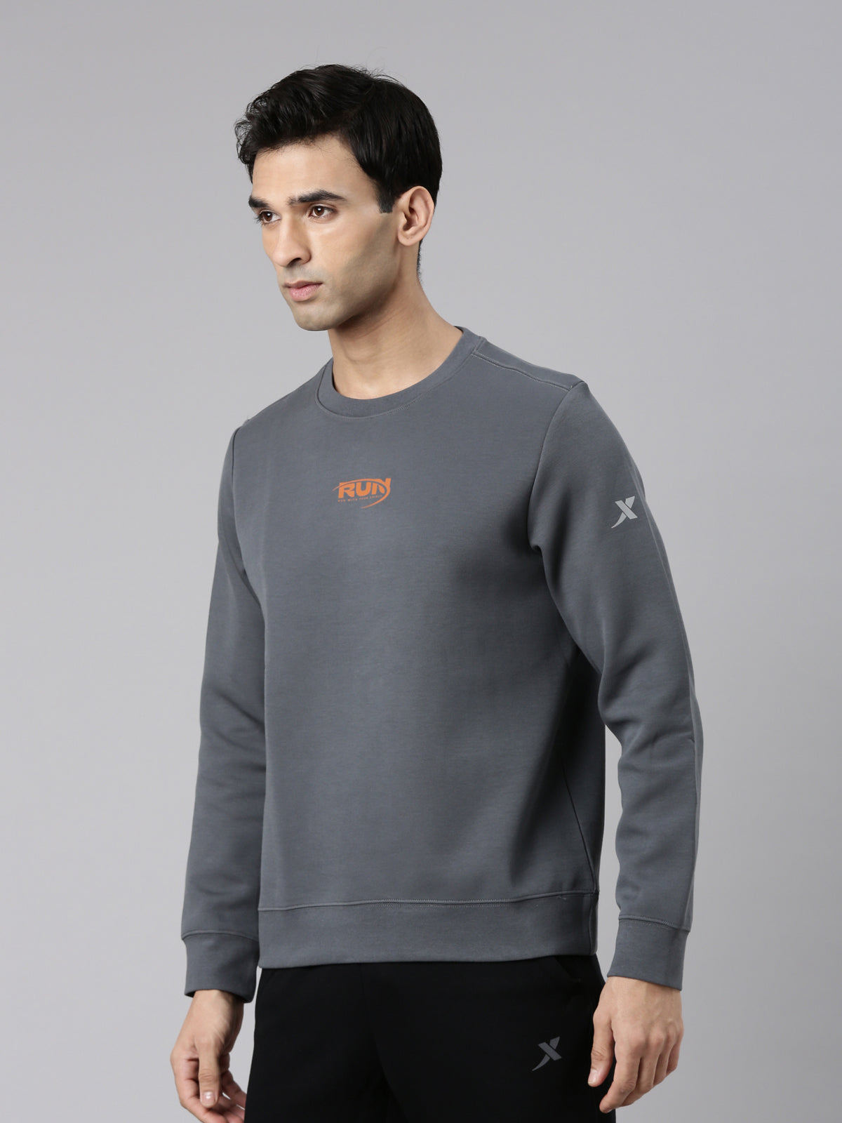 XTEP Crew Neck Cotton Poly Running Sweatshirt for Men- Loose Fit Comfort - Three-Dimensional Structure- 56% Cotton 44% Polyester- Sweatshirt- Crew Neck