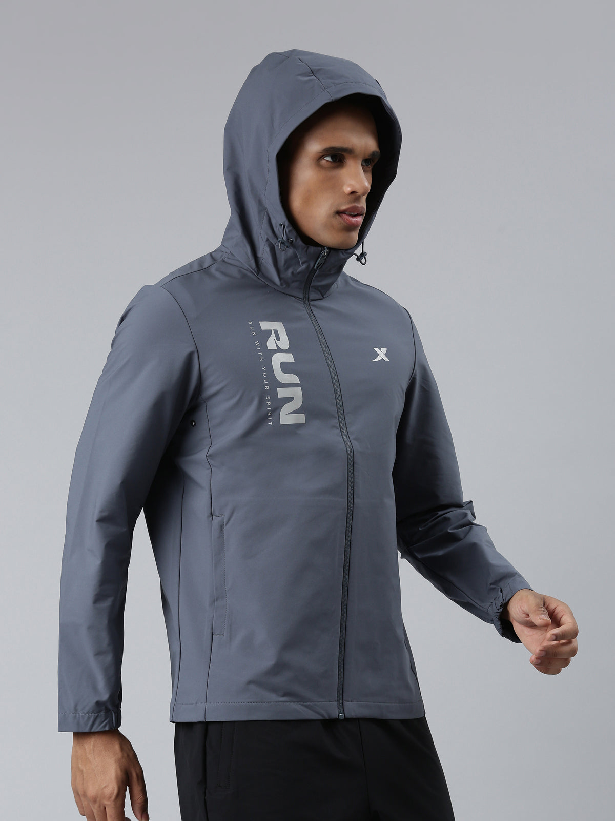 XTEP Run Printed Hoodie Single-layer Windbreaker Jacket for Men- 100% Polyester- Printed Hoodie Style Run- Single Layer Windbreaker- Running Jacket