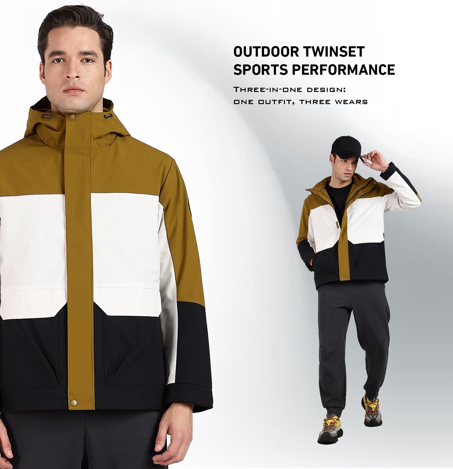 Twinset 3-in-1 Winter Jacket - Brown/White/Black
