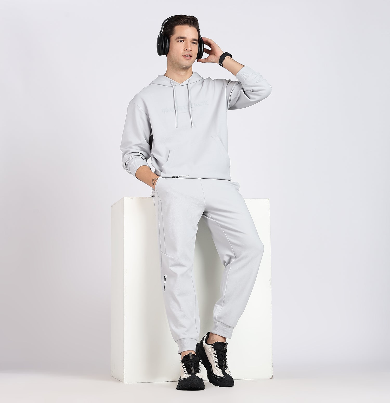 Micro Texture Loose Fit Hoodie - Grey