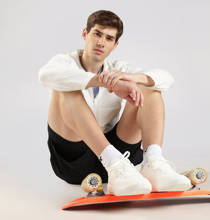 Xtep Men Split & Suede Leather Skateboarding Sneakers White