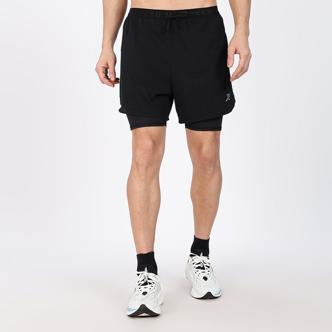 Xtep Men's Quick Dry Dual Layer Running Shorts Black