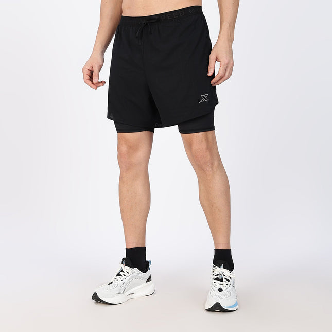 Xtep Men's Quick Dry Dual Layer Running Shorts Black