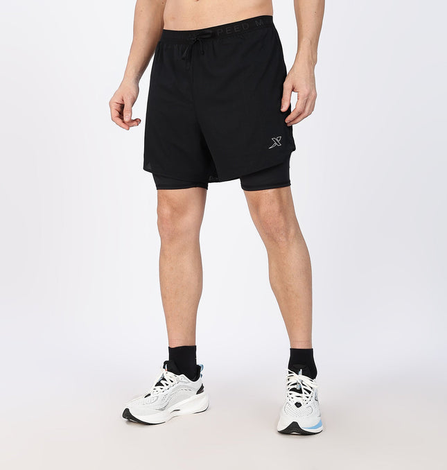 Xtep Men's Quick Dry Dual Layer Running Shorts Black