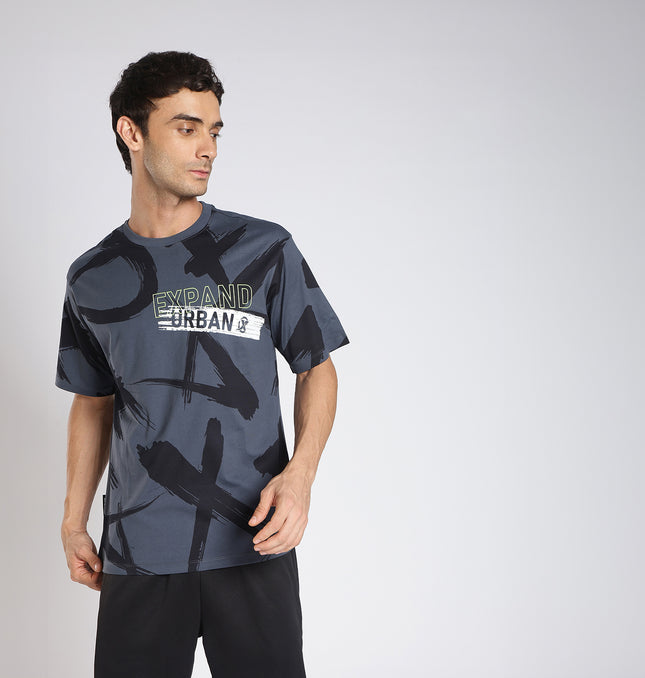 Xtep Men Graphic Printed Cotton Tshirt - Coal Grey / M