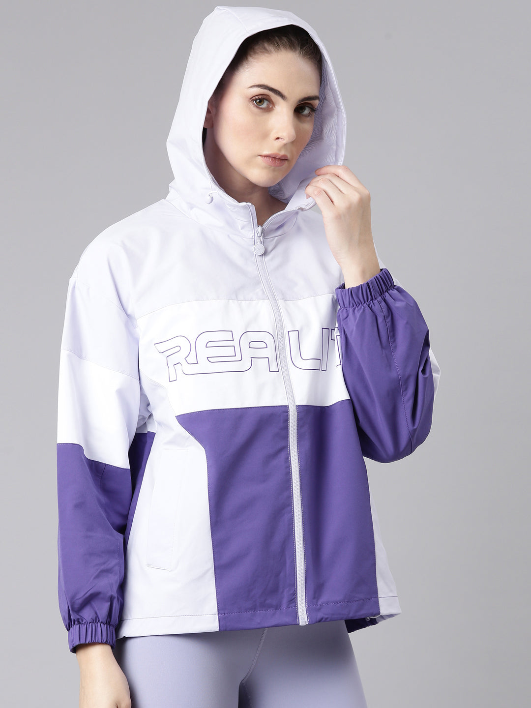 Xtep Colourblocked Windcheater Varsity Jacket - Veil Purple Electric Purple Pearl White / XS
