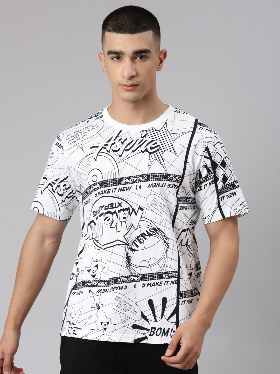 Xtep Men Active Short-sleeve T-shirt - Floral Black / S
