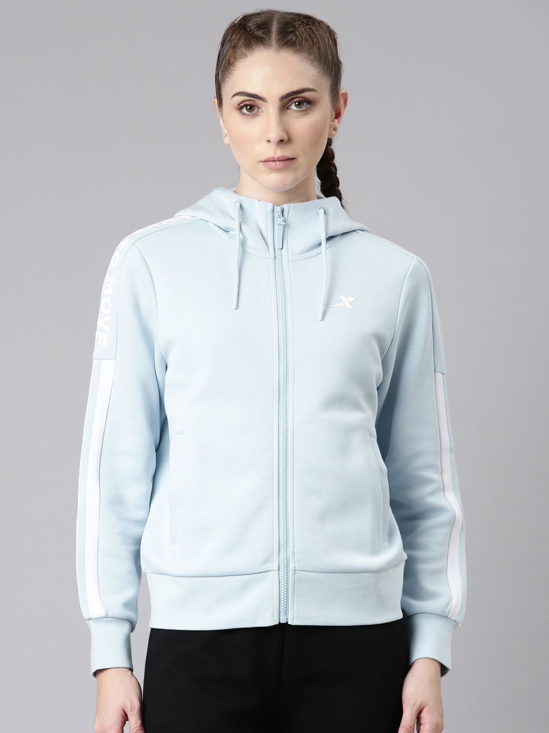 Xtep-Comfort Women Knitted Hoodie - Light Sky Blue/Pearl White / S