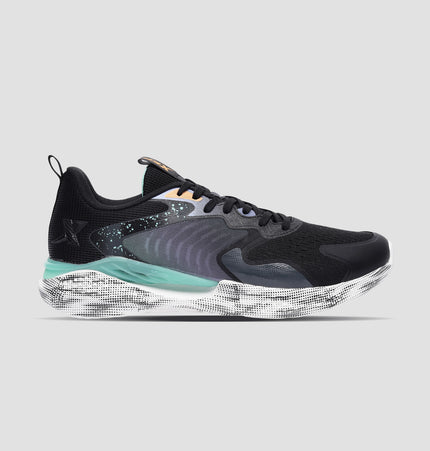 Xtep Men X-flow Running Shoes - Black/Bluish Green/Techno Purple / 39